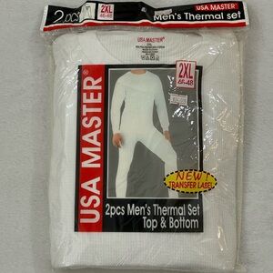 Men’s 2 Piece White Thermal Set Longsleeve Shirt Top & Pants Bottoms Size 2XL